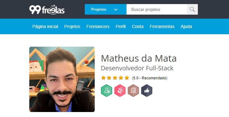 Matheus Da Mata é nota máxima na 99Freelas